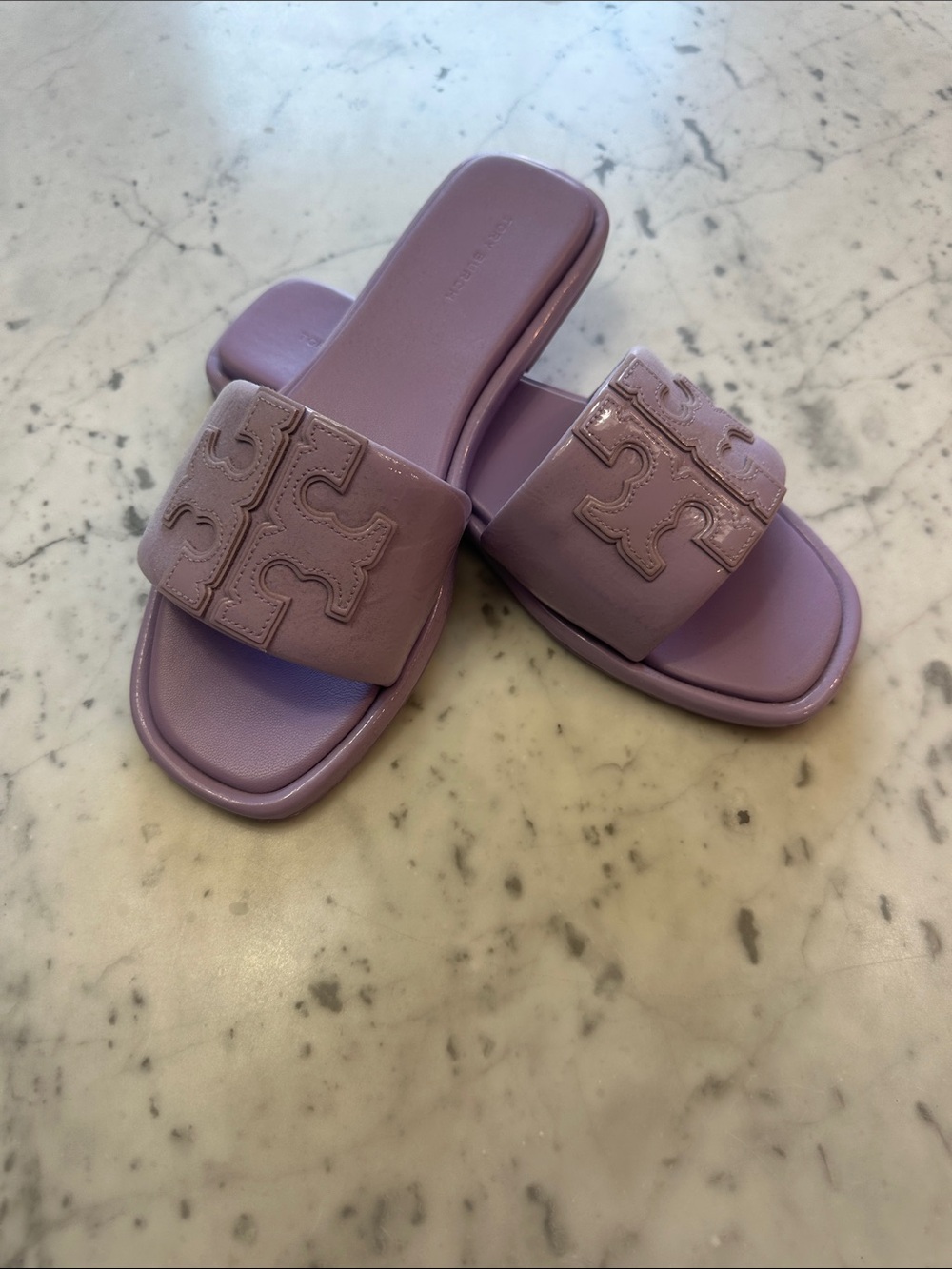 Tory Burch Lavender Logo Slide Sandals
